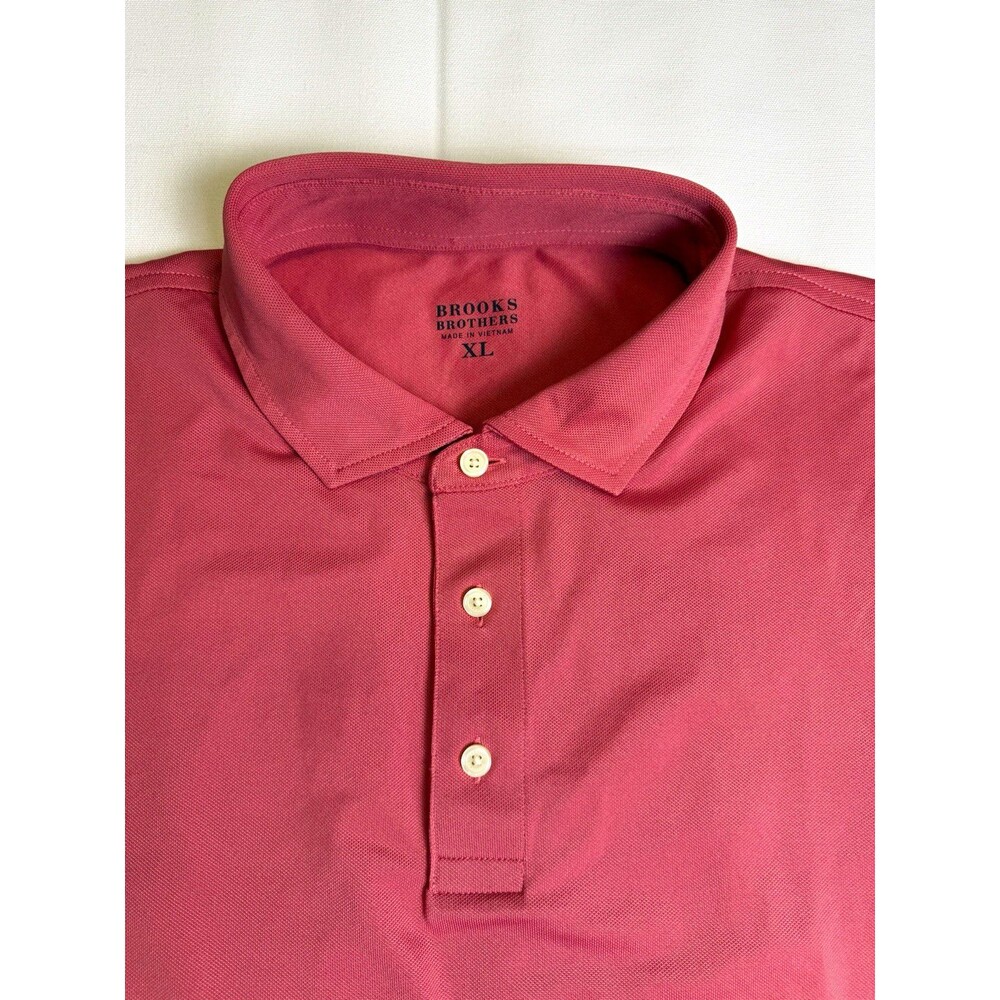 Brooks Brothers Men's XL Pink Solid Short Sleeve Polo Collared Button Logo
